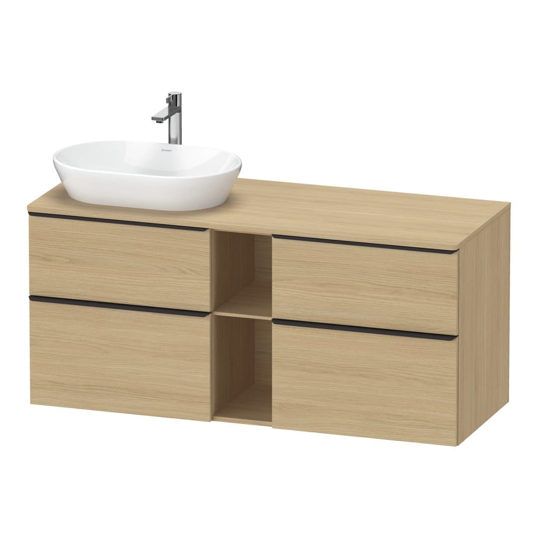 Duravit D-Neo – Έπιπλο Νιπτήρα – 1400 mm, για κονσόλα, 4 συρτάρια, νιπτήρας αριστερά, Diamond black Matt – Natural oak, Decor (DE4970LBD300000)