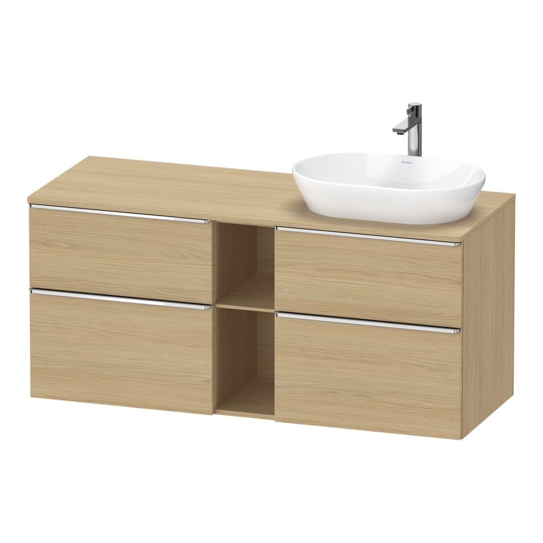 Duravit D-Neo – Έπιπλο Νιπτήρα – 1400 mm, για κονσόλα, 4 συρτάρια, νιπτήρας δεξιά, Chrome High Gloss – Natural oak, Decor (DE4970R10300000)