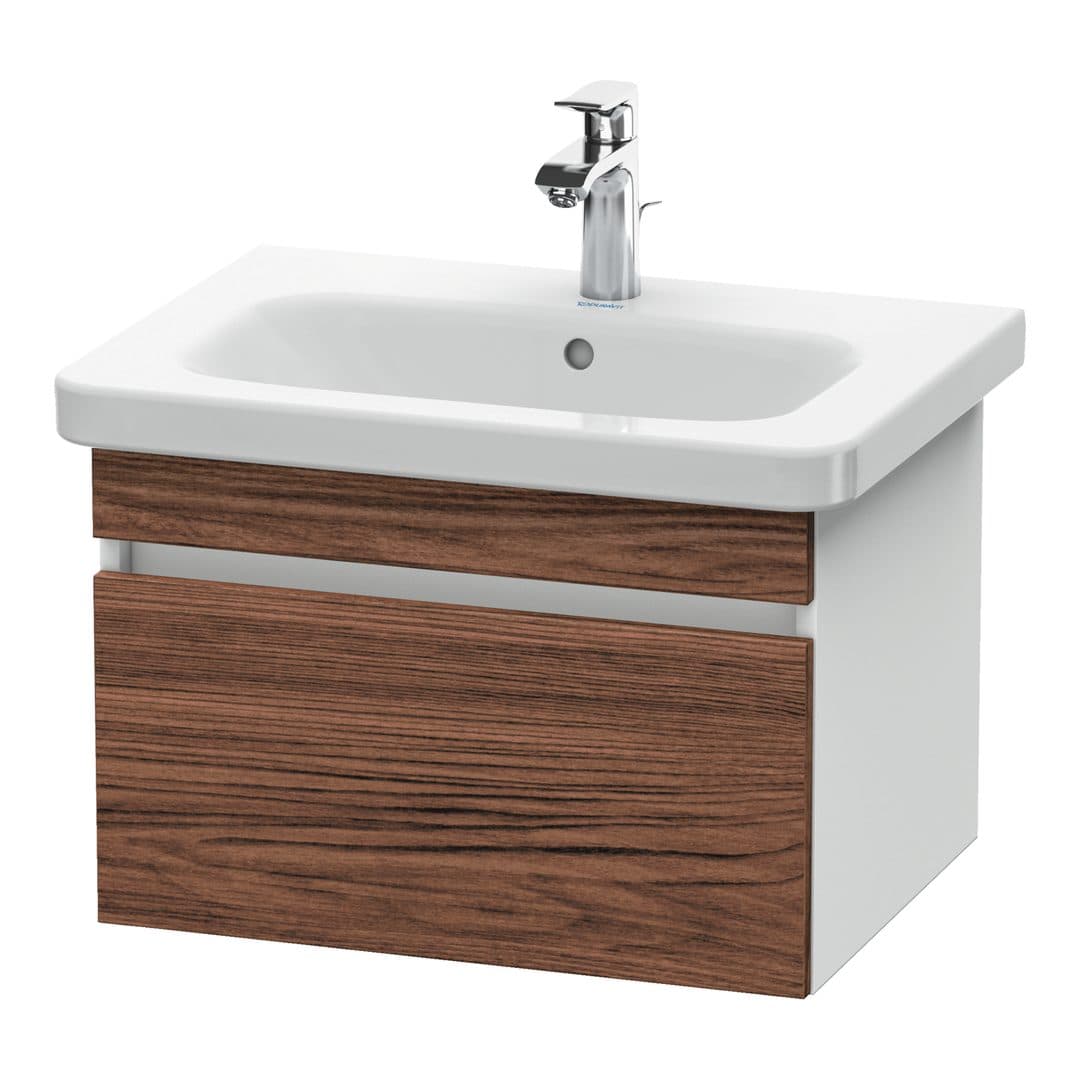 Duravit DuraStyle – Έπιπλο Νιπτήρα – 580 mm, 1 συρτάρι, νιπτήρας κέντρο, σώμα White Matt – Walnut dark Matt, Decor (DS638002118)
