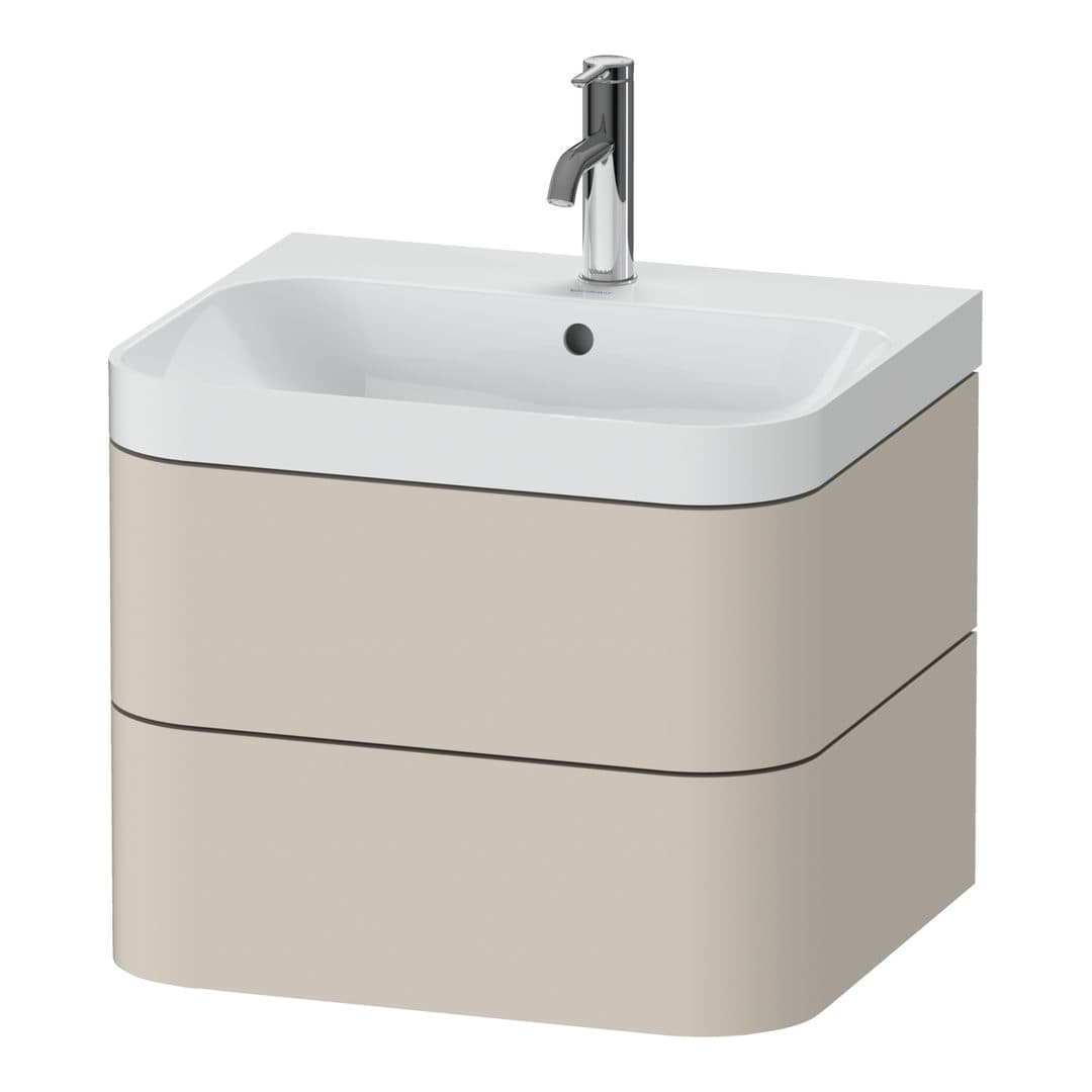 Duravit Happy D.2 – Έπιπλο Νιπτήρα – 575 mm, με νιπτήρα, 2 συρτάρια, νιπτήρας κέντρο, έκδοση O, μοντέλο HP4345 – Taupe Super Matt, Decor (HP4345O8383)