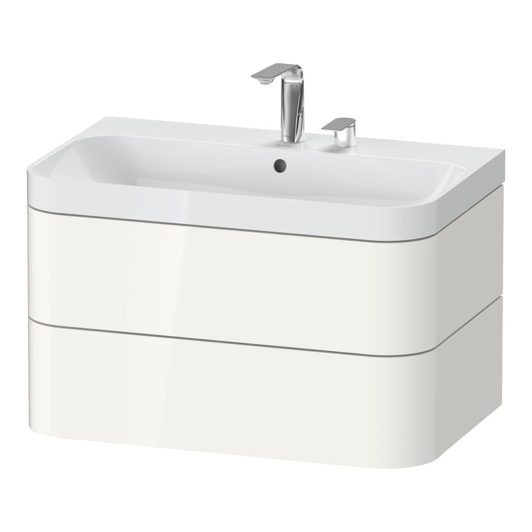 Duravit Happy D.2 – Έπιπλο Νιπτήρα – 775 mm, με νιπτήρα, 2 συρτάρια, νιπτήρας κέντρο, έκδοση E, μοντέλο HP4347 – White High Gloss, Decor (HP4347E2222)
