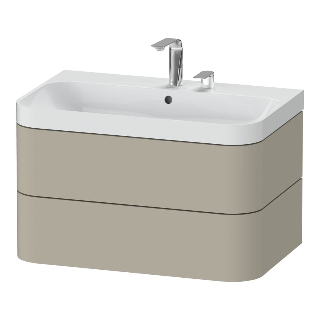 Duravit Happy D.2 – Έπιπλο Νιπτήρα – 775 mm, με νιπτήρα, 2 συρτάρια, νιπτήρας κέντρο, έκδοση E, μοντέλο HP4347 – Taupe Satin Matt, Lacquer (HP4347E6060)