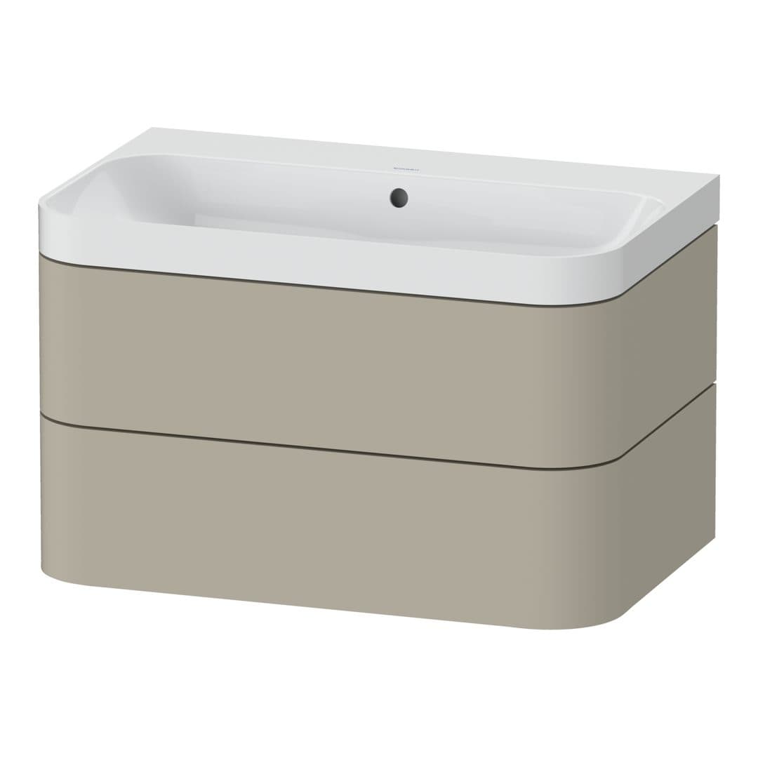 Duravit Happy D.2 – Έπιπλο Νιπτήρα – 775 mm, με νιπτήρα, 2 συρτάρια, νιπτήρας κέντρο, έκδοση N, μοντέλο HP4347 – Taupe Satin Matt, Lacquer (HP4347N6060)
