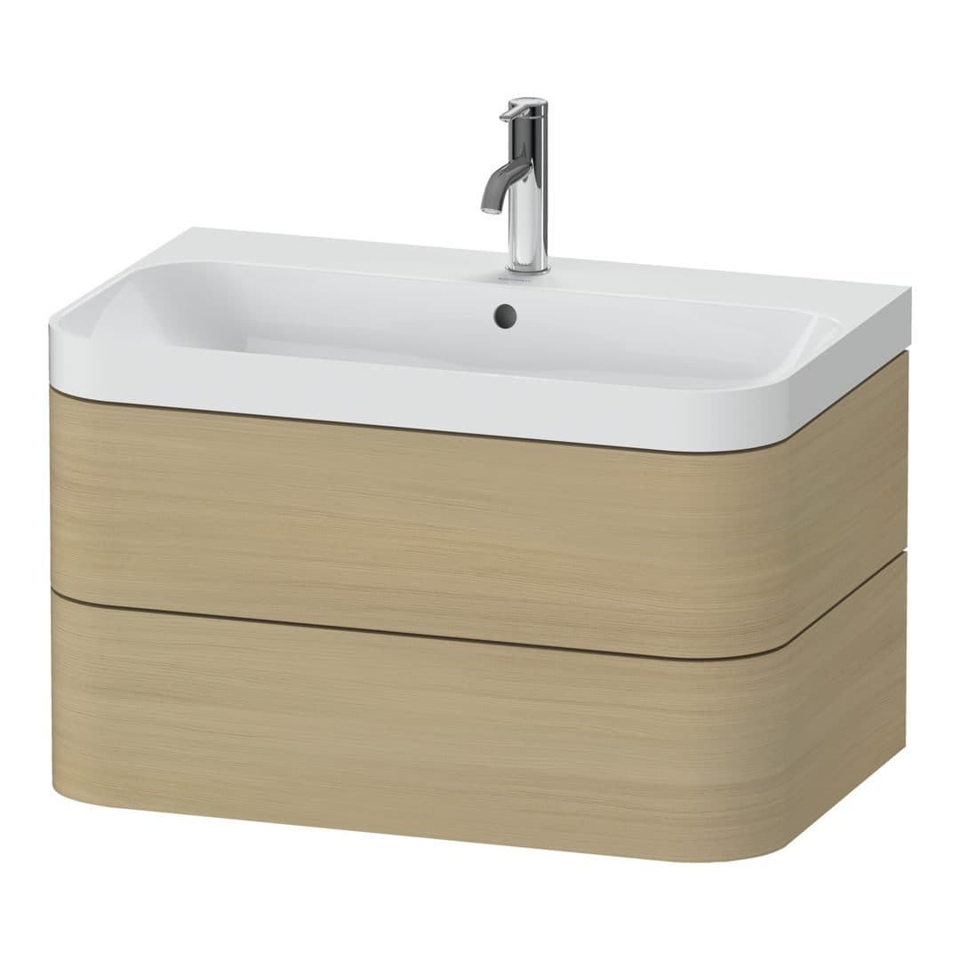 Duravit Happy D.2 – Έπιπλο Νιπτήρα – 775 mm, με νιπτήρα, 2 συρτάρια, νιπτήρας κέντρο, έκδοση O, μοντέλο HP4347 – Mediterranean oak Matt, Real wood veneer (HP4347O7171)