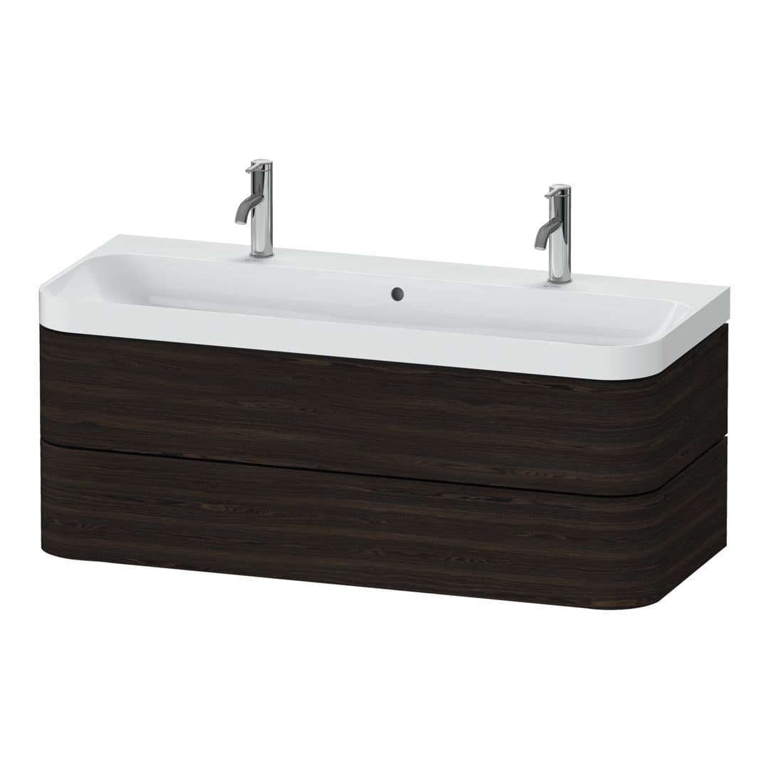 Duravit Happy D.2 – Έπιπλο Νιπτήρα – 1175 mm, με νιπτήρα, 2 συρτάρια, νιπτήρας κέντρο, έκδοση O, μοντέλο HP4379 – Brushed walnut Matt, Real wood veneer (HP4379O69690000)