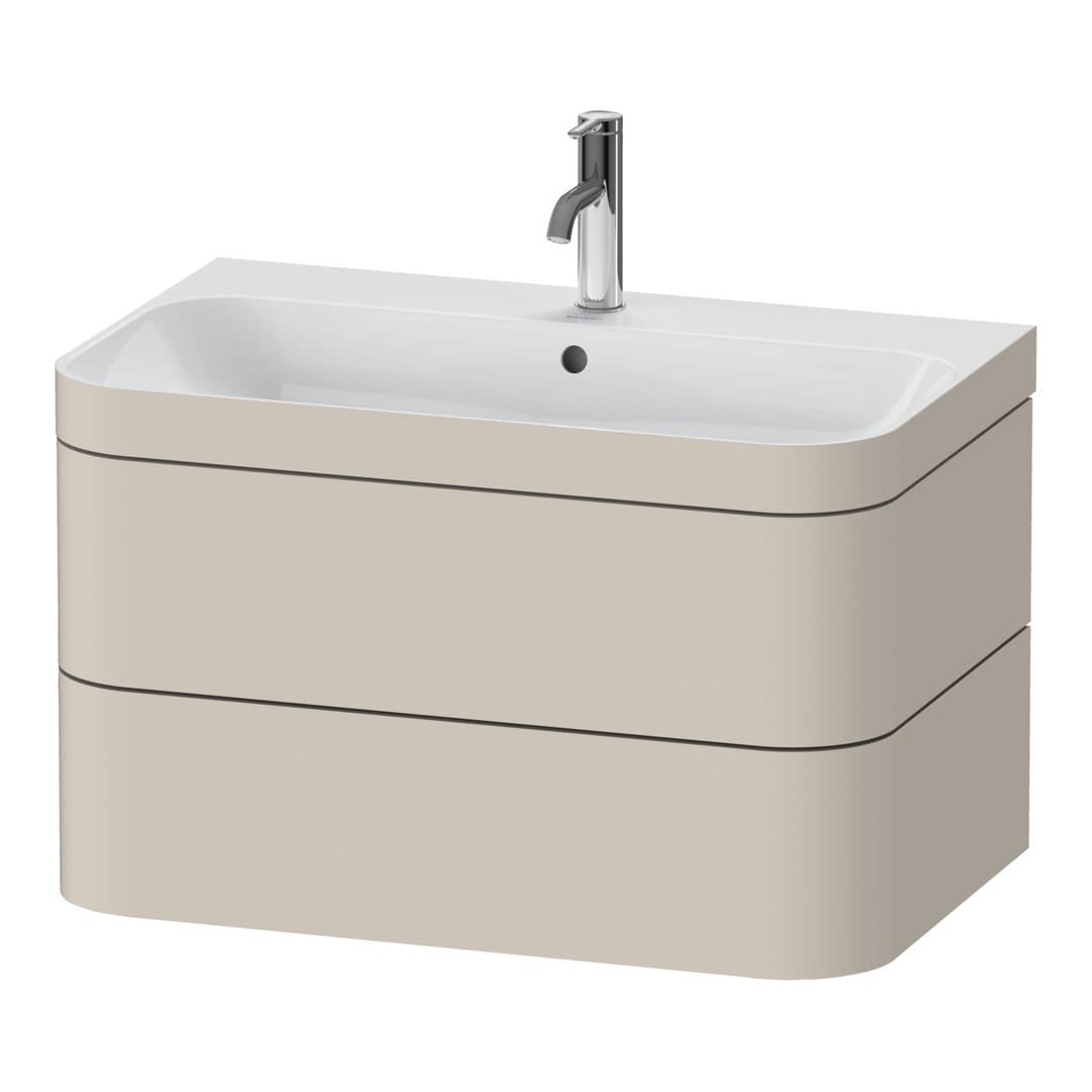 Duravit Happy D.2 – Έπιπλο Νιπτήρα – 775 mm, με νιπτήρα, 2 συρτάρια, νιπτήρας κέντρο, έκδοση O, μοντέλο HP4637 – Taupe Super Matt, Decor (HP4637O8383)