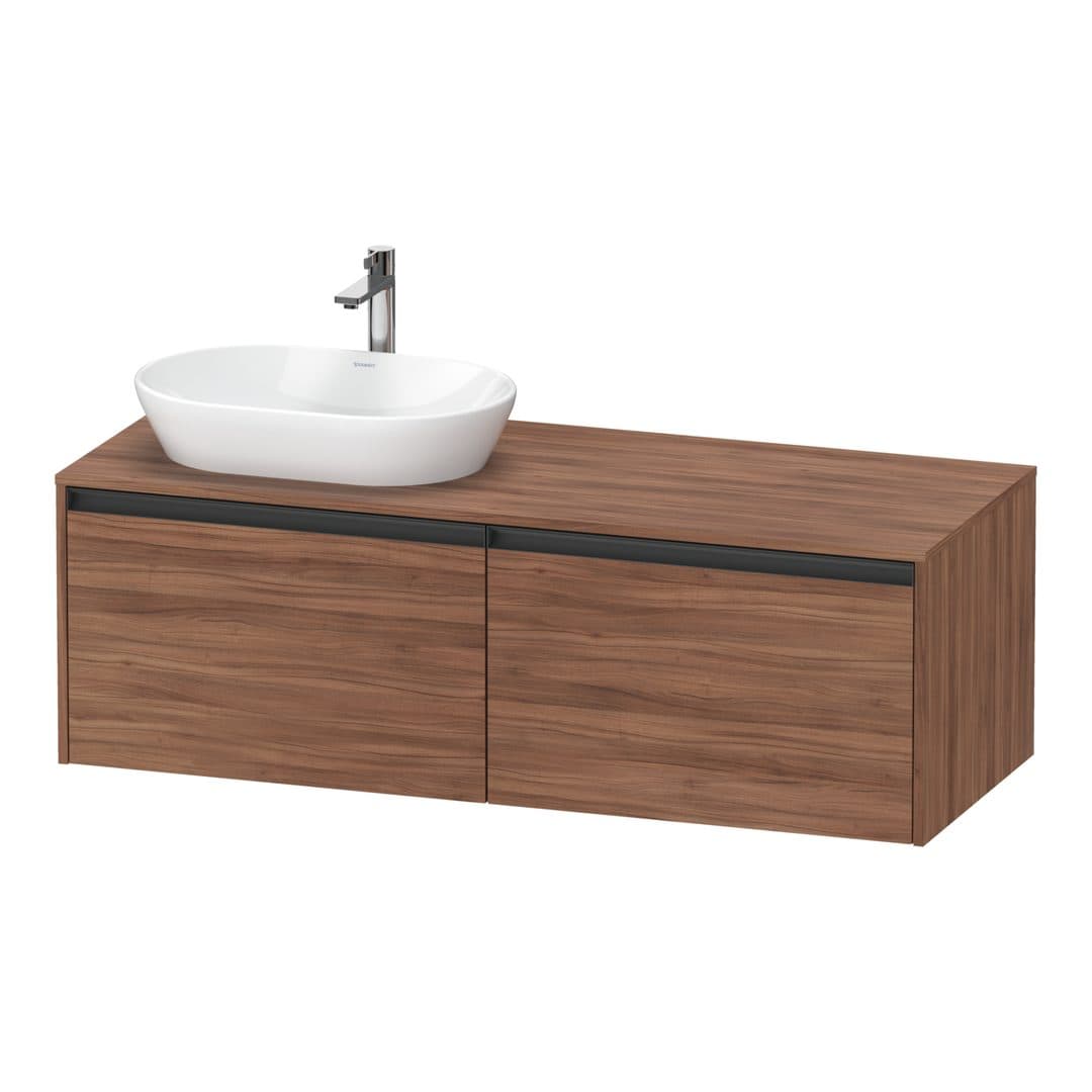 Duravit Ketho.2 – Έπιπλο Νιπτήρα – 1400 mm, για κονσόλα, 2 συρτάρια, νιπτήρας αριστερά – Walnut Matt, Decor (K24888L79790000)