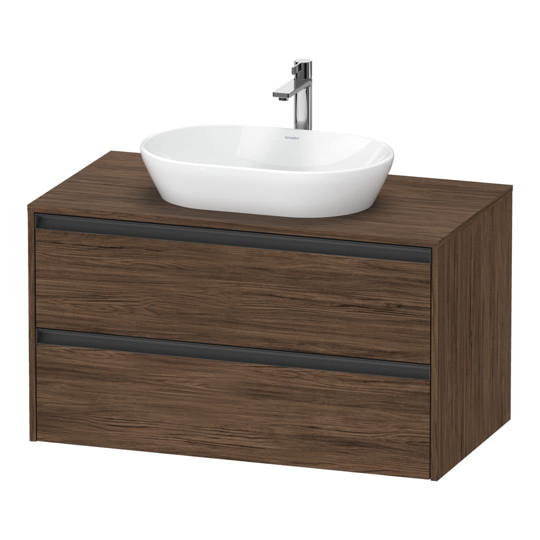 Duravit Ketho.2 – Έπιπλο Νιπτήρα – 1000 mm, για κονσόλα, 2 συρτάρια, νιπτήρας κέντρο – Walnut dark Matt, Decor (K24896021210000)