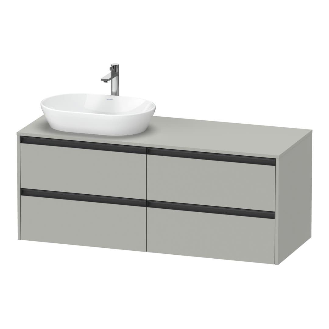 Duravit Ketho.2 – Έπιπλο Νιπτήρα – 1400 mm, για κονσόλα, 4 συρτάρια, νιπτήρας αριστερά – Concrete grey Matt, Decor (K24898L07070000)