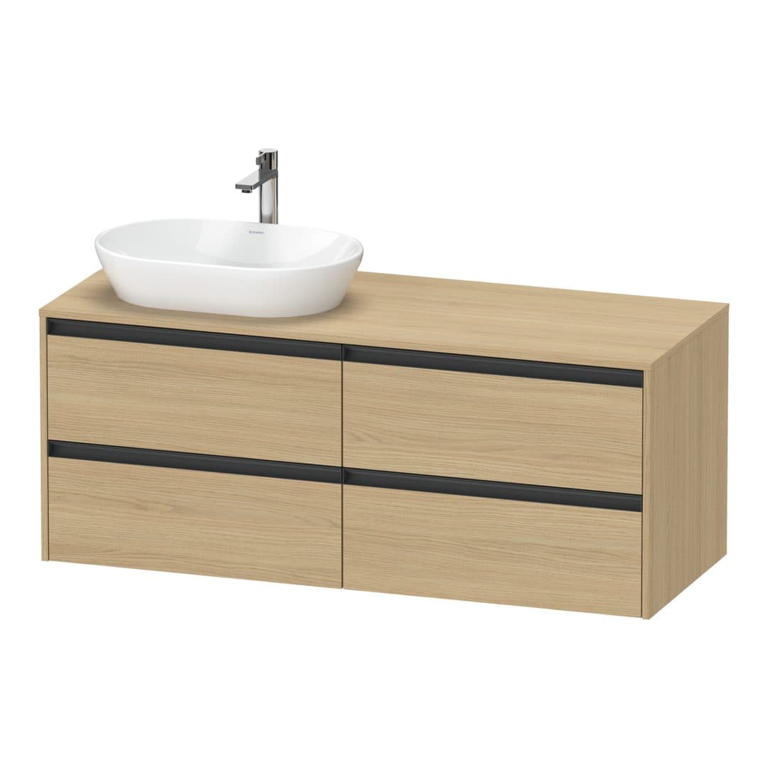 Duravit Ketho.2 – Έπιπλο Νιπτήρα – 1400 mm, για κονσόλα, 4 συρτάρια, νιπτήρας αριστερά – Natural oak, Decor (K24898L30300000)