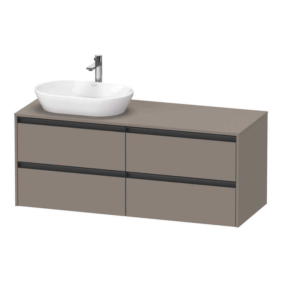 Duravit Ketho.2 – Έπιπλο Νιπτήρα – 1400 mm, για κονσόλα, 4 συρτάρια, νιπτήρας αριστερά – Basalte Matt, Decor (K24898L43430000)