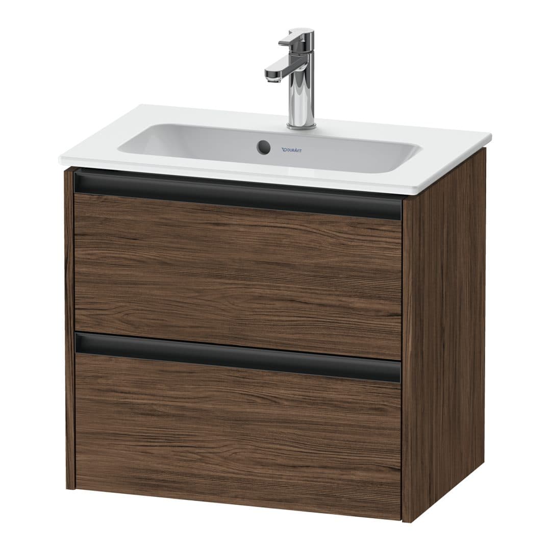 Duravit Ketho.2 – Έπιπλο Νιπτήρα – 610 mm, 2 συρτάρια, νιπτήρας κέντρο, Compact – Walnut dark Matt, Decor (K25255021210000)