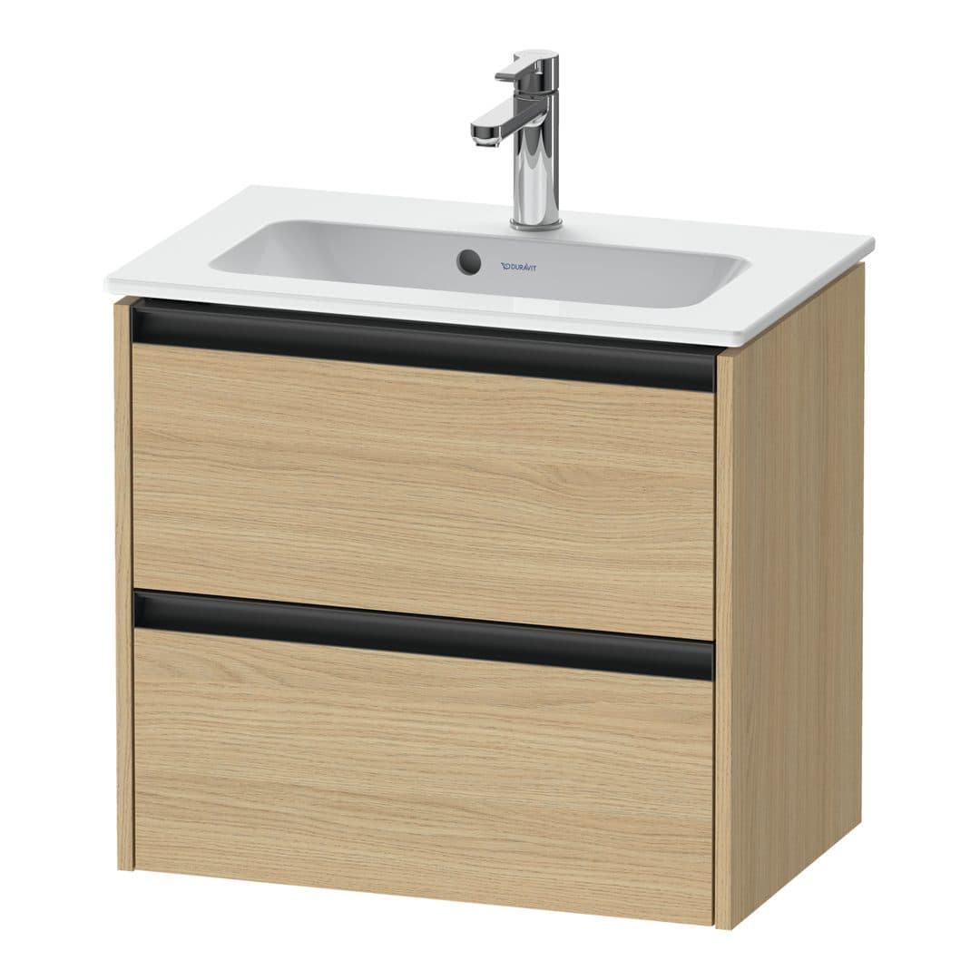 Duravit Ketho.2 – Έπιπλο Νιπτήρα – 610 mm, 2 συρτάρια, νιπτήρας κέντρο, Compact – Natural oak, Decor (K25255030300000)