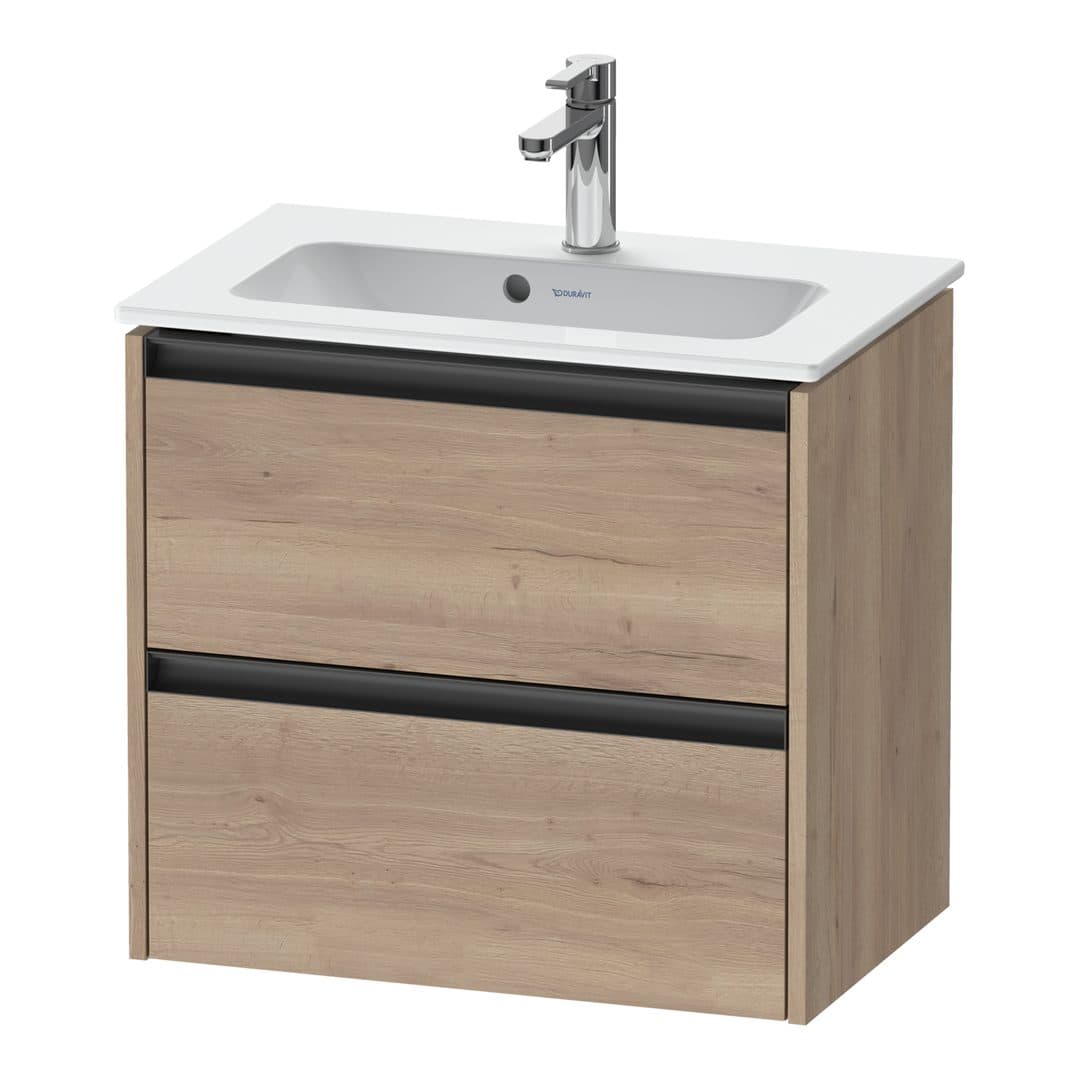 Duravit Ketho.2 – Έπιπλο Νιπτήρα – 610 mm, 2 συρτάρια, νιπτήρας κέντρο, Compact – Marbled Oak Matt, Decor (K25255055550000)