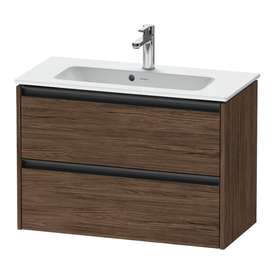 Duravit Ketho.2 – Έπιπλο Νιπτήρα – 810 mm, 2 συρτάρια, νιπτήρας κέντρο, Compact – Walnut dark Matt, Decor (K25256021210000)