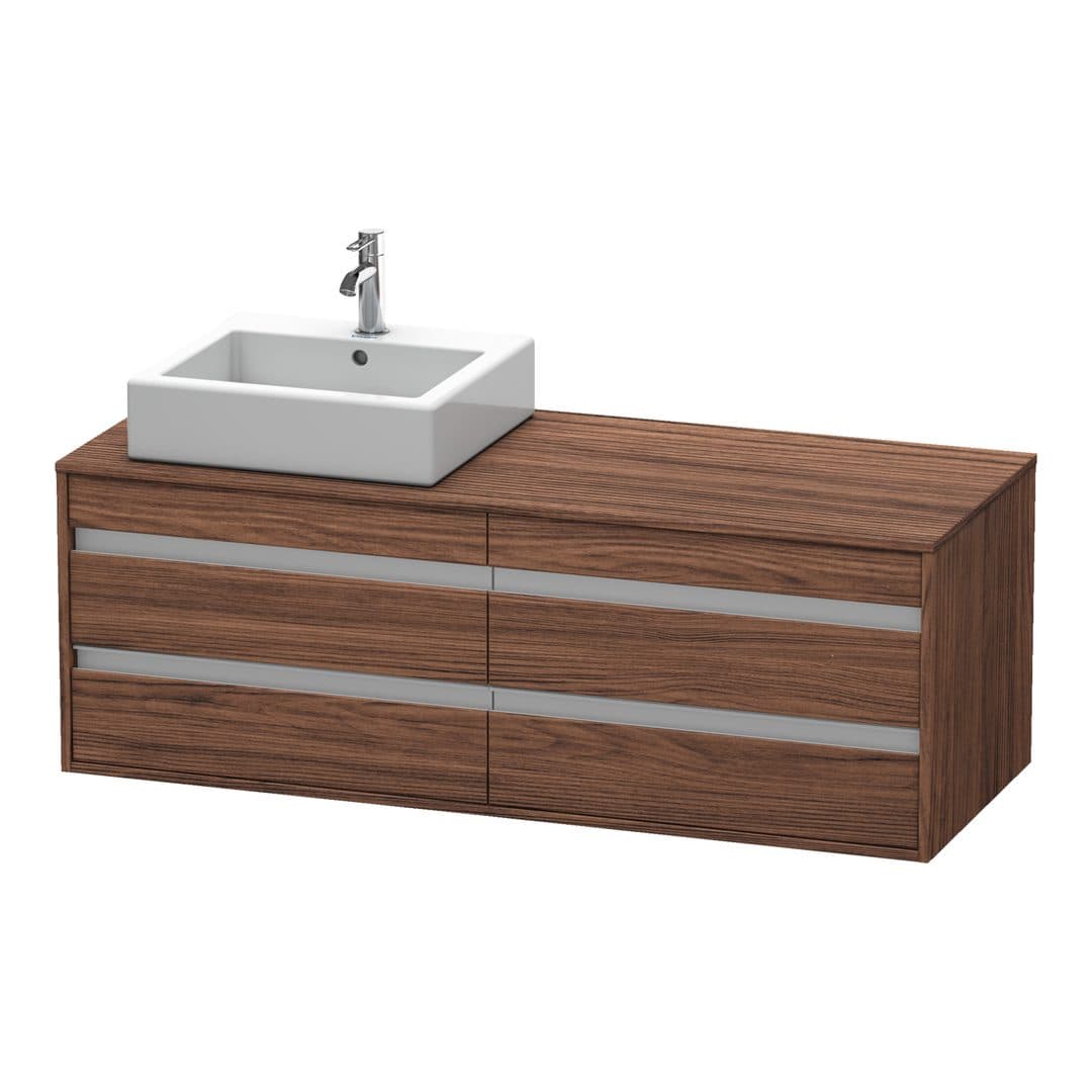 Duravit Ketho – Έπιπλο Νιπτήρα – 1400 mm, για κονσόλα, 4 συρτάρια, νιπτήρας αριστερά, μοντέλο KT6657 – Walnut dark Matt, Decor (KT6657L2121)