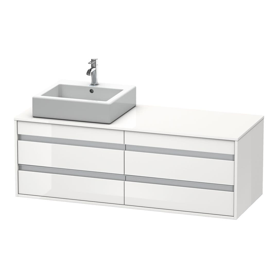 Duravit Ketho – Έπιπλο Νιπτήρα – 1400 mm, για κονσόλα, 4 συρτάρια, νιπτήρας αριστερά, μοντέλο KT6657 – White High Gloss, Decor (KT6657L2222)