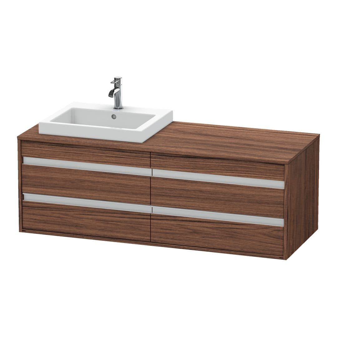 Duravit Ketho – Έπιπλο Νιπτήρα – 1400 mm, για κονσόλα, 4 συρτάρια, νιπτήρας αριστερά, μοντέλο KT6757 – Walnut dark Matt, Decor (KT6757L2121)