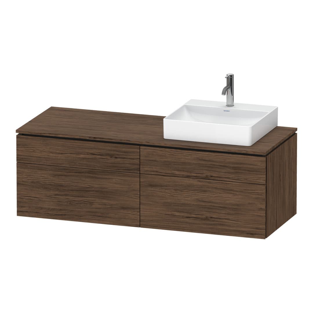Duravit L-Cube – Έπιπλο Νιπτήρα – 1420 mm, για κονσόλα, 4 συρτάρια, νιπτήρας δεξιά, δεξιά έκδοση – Walnut dark Matt, Decor (LC4870R21210000)