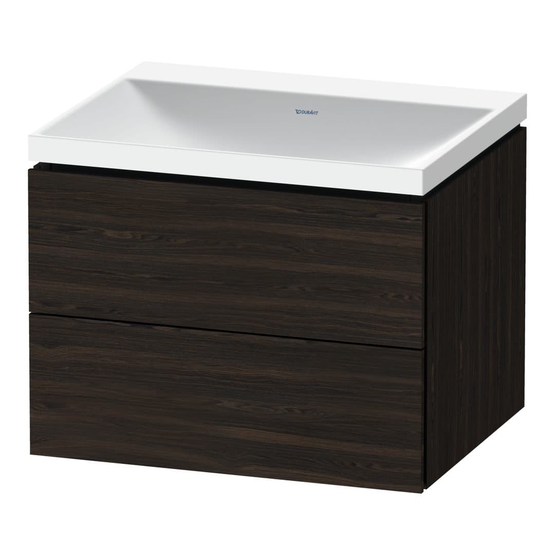 Duravit L-Cube – Έπιπλο Νιπτήρα – 600 mm, με νιπτήρα, 2 συρτάρια, νιπτήρας κέντρο, 600 x 480 x 480 mm, έκδοση N – Brushed walnut Matt, Real wood veneer (LC6950N69690000)