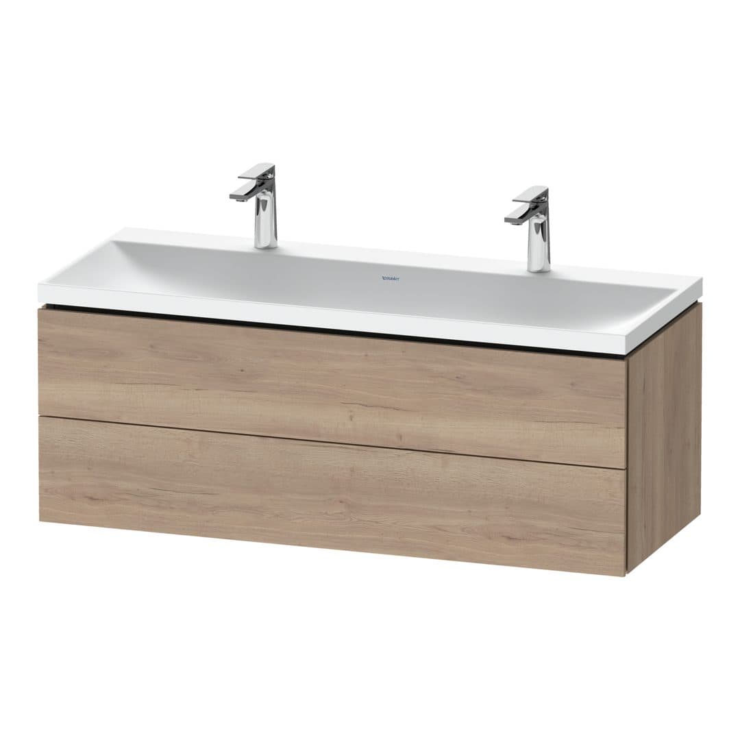 Duravit L-Cube – Έπιπλο Νιπτήρα – 1200 mm, με νιπτήρα, 2 συρτάρια, νιπτήρας κέντρο, 1200 x 480 x 480 mm, έκδοση O, έκδοση Premium – Marbled Oak Matt, Decor (LC6954O55550000)