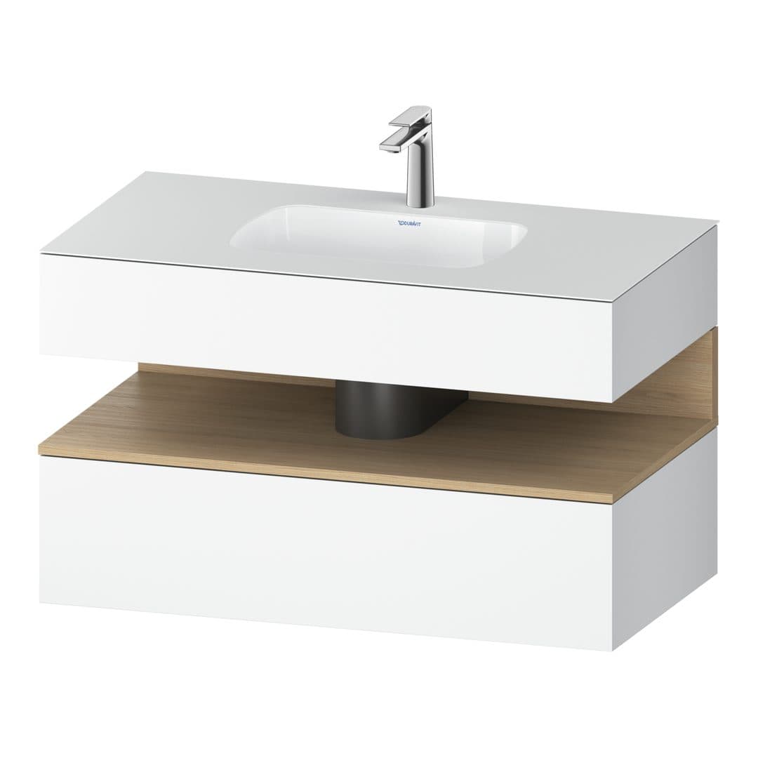 Duravit Collection One – Έπιπλο Νιπτήρα – 1000 mm, με νιπτήρα, με κονσόλα, 1 συρτάρι, νιπτήρας κέντρο, με φωτισμό LED, Natural oak White Matt – White Matt, Decor (QA4786030180010)
