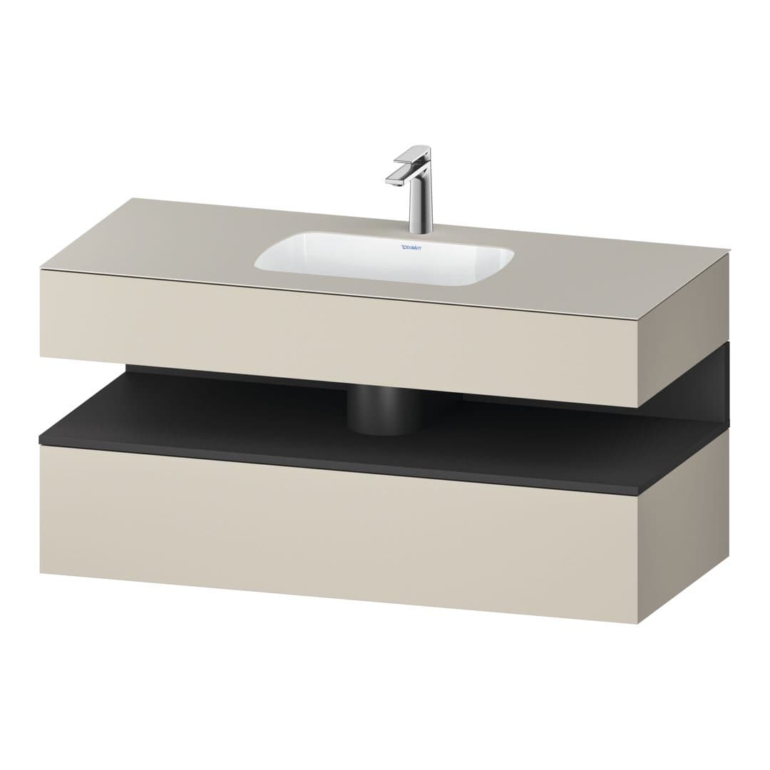 Duravit Collection One – Έπιπλο Νιπτήρα – 1200 mm, με νιπτήρα, με κονσόλα, 1 συρτάρι, νιπτήρας κέντρο, με φωτισμό LED – Taupe Super Matt, Decor (QA4787049830010)