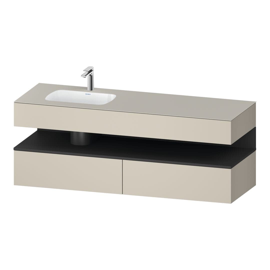 Duravit Collection One – Έπιπλο Νιπτήρα – 1600 mm, με νιπτήρα, με κονσόλα, 2 συρτάρια, νιπτήρας αριστερά – Taupe Super Matt, Decor (QA4795049830000)