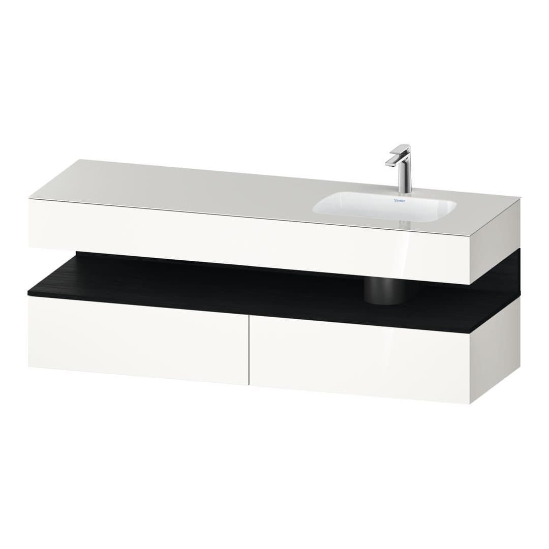 Duravit Collection One – Έπιπλο Νιπτήρα – 1600 mm, με νιπτήρα, με κονσόλα, 2 συρτάρια, νιπτήρας δεξιά, με φωτισμό LED, Black oak White High Gloss Matt – White High Gloss, Decor (QA4796016220010)