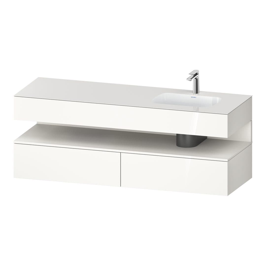 Duravit Collection One – Έπιπλο Νιπτήρα – 1600 mm, με νιπτήρα, με κονσόλα, 2 συρτάρια, νιπτήρας δεξιά, με φωτισμό LED, White High Gloss Super Matt – White High Gloss, Decor (QA4796084220010)