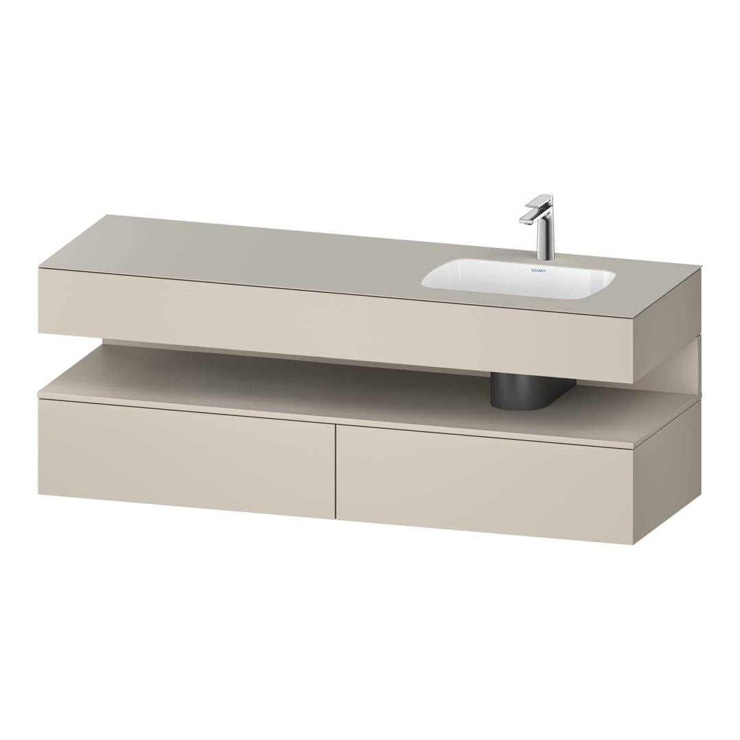 Duravit Collection One – Έπιπλο Νιπτήρα – 1600 mm, με νιπτήρα, με κονσόλα, 2 συρτάρια, νιπτήρας δεξιά, με φωτισμό LED – Taupe Super Matt, Decor (QA4796091830010)