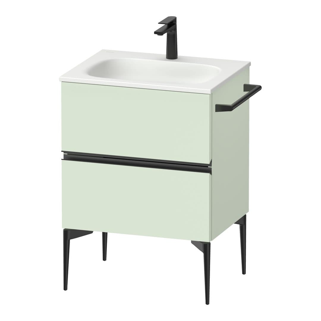 Duravit Sivida – Έπιπλο Νιπτήρα – 610 mm, 2 συρτάρια, νιπτήρας κέντρο, 610 x 477 x 592 mm, Diamond black Matt – Pale Green Matt, Decor (SV46500BDHH0000)