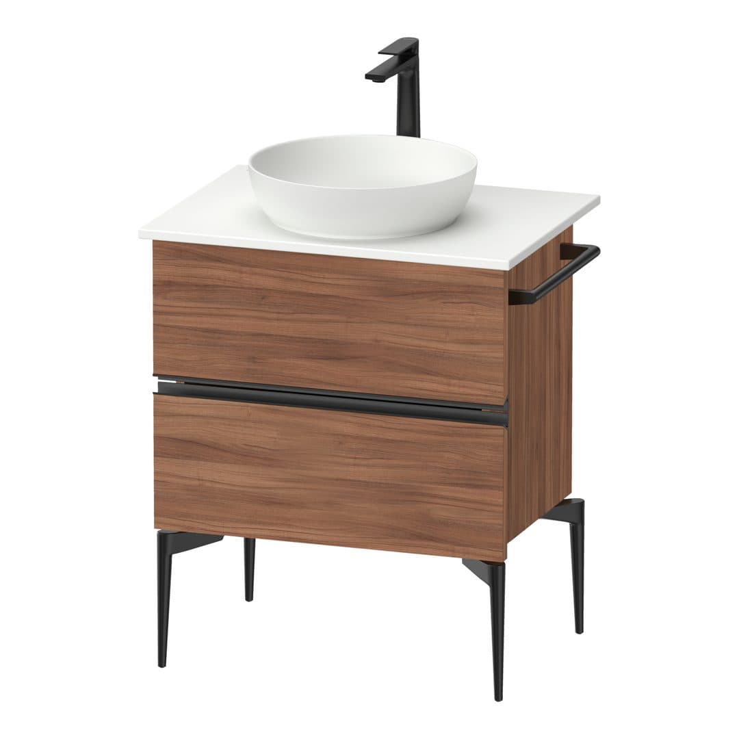 Duravit Sivida – Έπιπλο Νιπτήρα – 645 mm, για κονσόλα, 2 συρτάρια, νιπτήρας κέντρο, Diamond black Matt – Walnut Matt, Decor (SV46570BD790000)