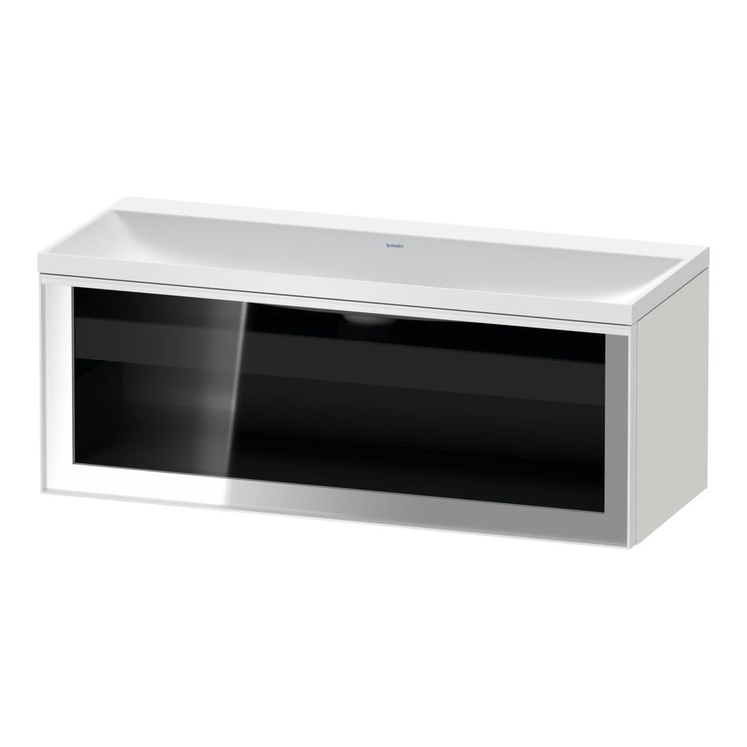Duravit Vitrium – Έπιπλο Νιπτήρα – 1200 mm, με νιπτήρα, 1 συρτάρι, νιπτήρας κέντρο, σώμα White High Gloss, έκδοση N – Parsol grey Glossy, Glass (VT4298N2222000W)