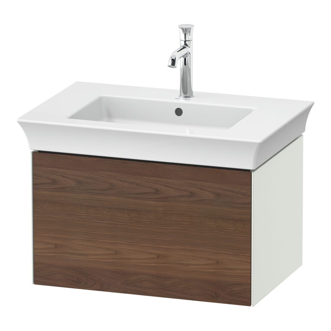 Duravit White Tulip – Έπιπλο Νιπτήρα – 684 mm, 1 συρτάρι, νιπτήρας κέντρο, σώμα White Satin Matt – American walnut Matt, Solid wood (WT424107736)