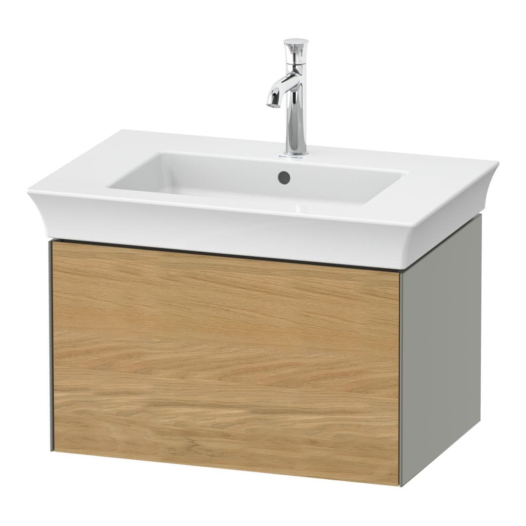 Duravit White Tulip – Έπιπλο Νιπτήρα – 684 mm, 1 συρτάρι, νιπτήρας κέντρο, σώμα Stone grey Satin Matt – Natural Oak solid Matt, Solid wood (WT42410H592)