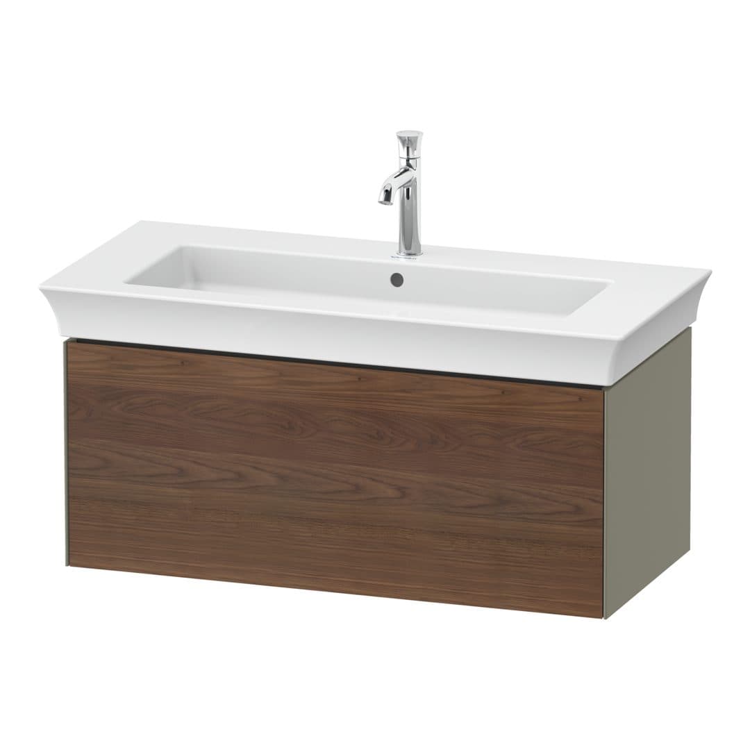 Duravit White Tulip – Έπιπλο Νιπτήρα – 984 mm, 1 συρτάρι, νιπτήρας κέντρο, σώμα Stone grey High Gloss – American walnut Matt, Solid wood (WT4242077H2)