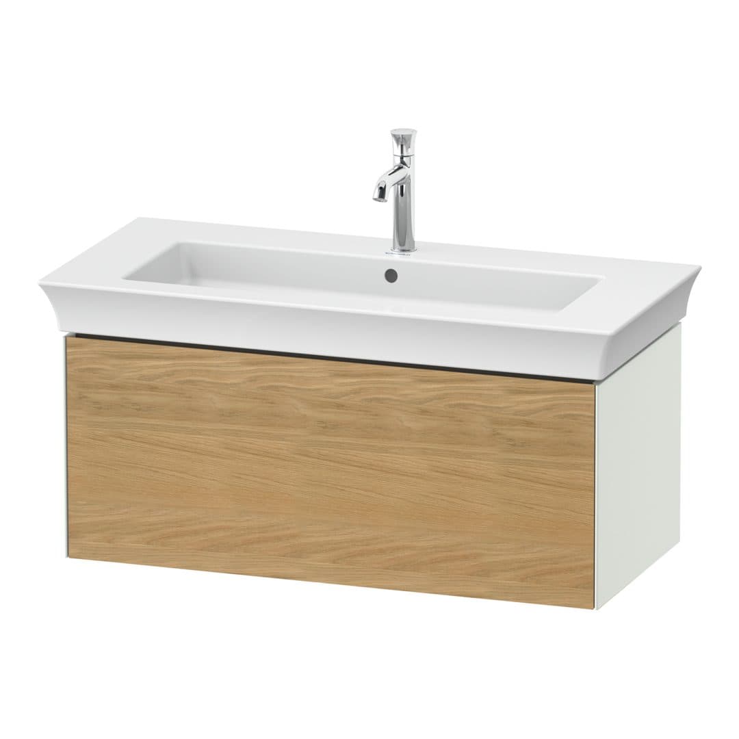 Duravit White Tulip – Έπιπλο Νιπτήρα – 984 mm, 1 συρτάρι, νιπτήρας κέντρο, σώμα White Satin Matt – Natural Oak solid Matt, Solid wood (WT42420H536)