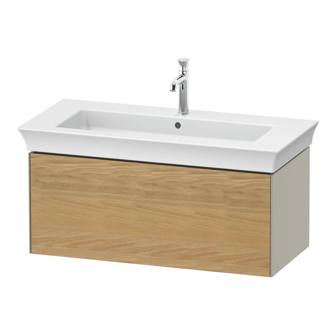 Duravit White Tulip – Έπιπλο Νιπτήρα – 984 mm, 1 συρτάρι, νιπτήρας κέντρο, σώμα Taupe Satin Matt – Natural Oak solid Matt, Solid wood (WT42420H560)