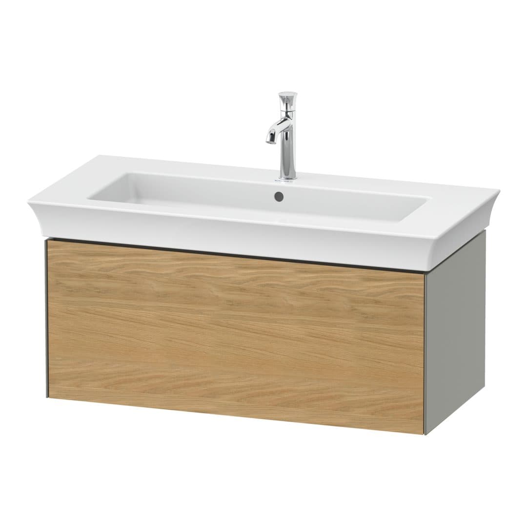 Duravit White Tulip – Έπιπλο Νιπτήρα – 984 mm, 1 συρτάρι, νιπτήρας κέντρο, σώμα Stone grey Satin Matt – Natural Oak solid Matt, Solid wood (WT42420H592)