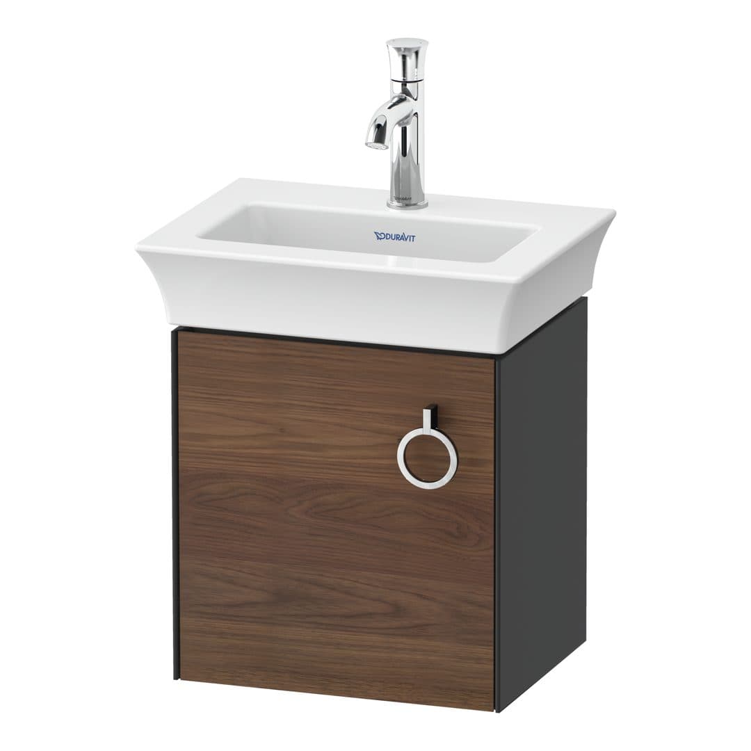 Duravit White Tulip – Έπιπλο Νιπτήρα – 384 mm, 1 πόρτα, αριστερή, σώμα Graphite High Gloss – American walnut Matt, Solid wood (WT4250L77H1)