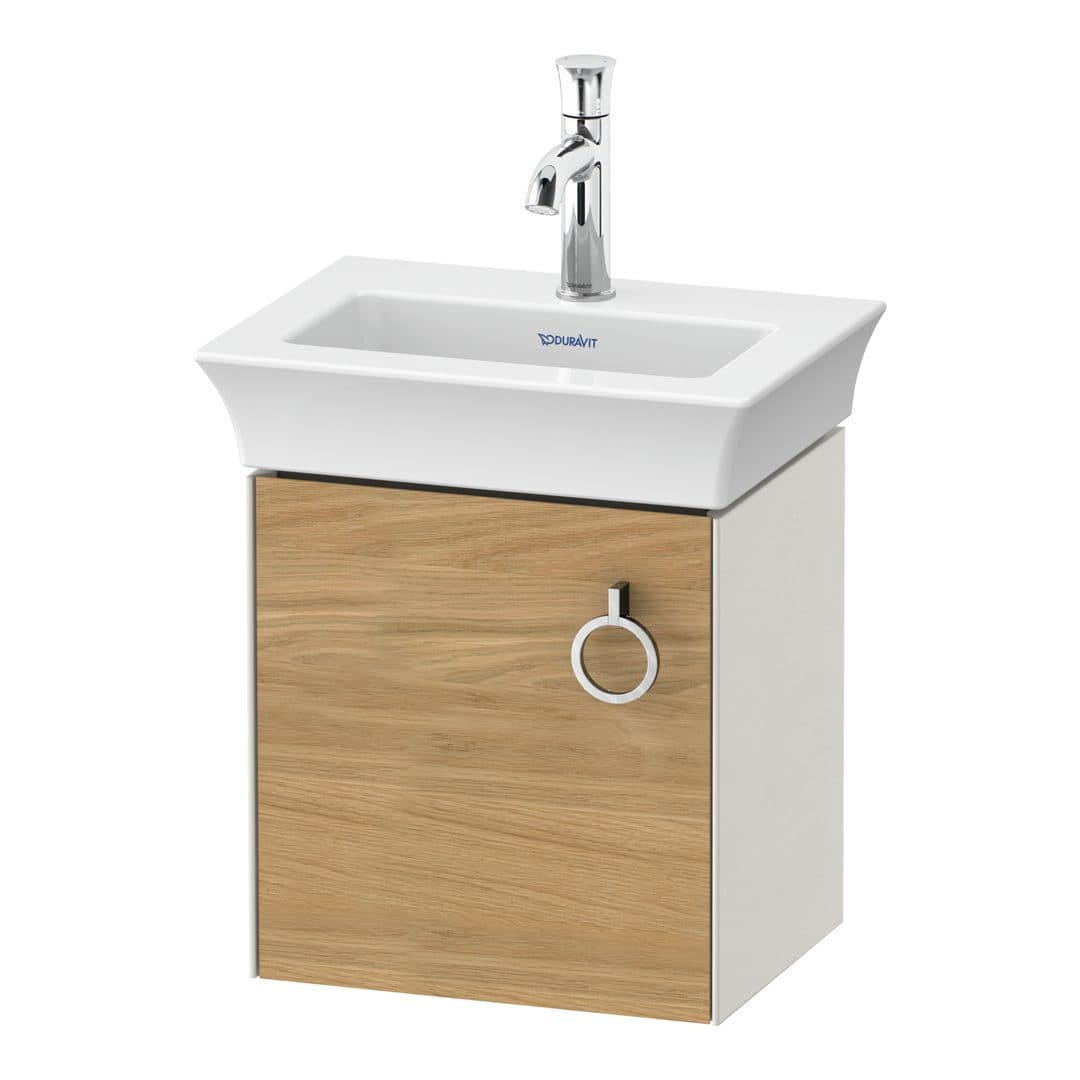 Duravit White Tulip – Έπιπλο Νιπτήρα – 384 mm, 1 πόρτα, αριστερή, σώμα Nordic white Satin Matt – Natural Oak solid Matt, Solid wood (WT4250LH539)