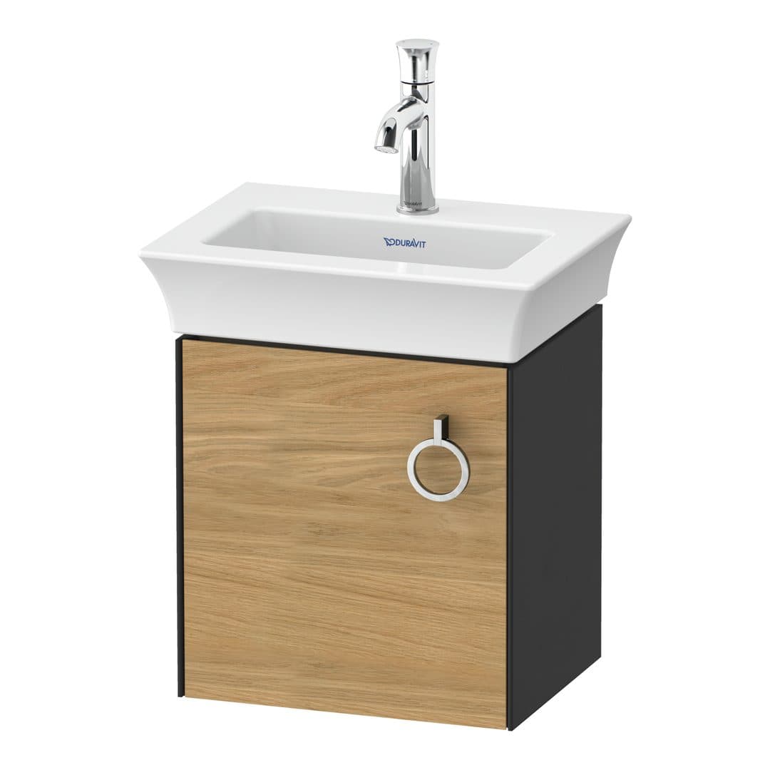 Duravit White Tulip – Έπιπλο Νιπτήρα – 384 mm, 1 πόρτα, αριστερή, σώμα Graphite Satin Matt – Natural Oak solid Matt, Solid wood (WT4250LH558)