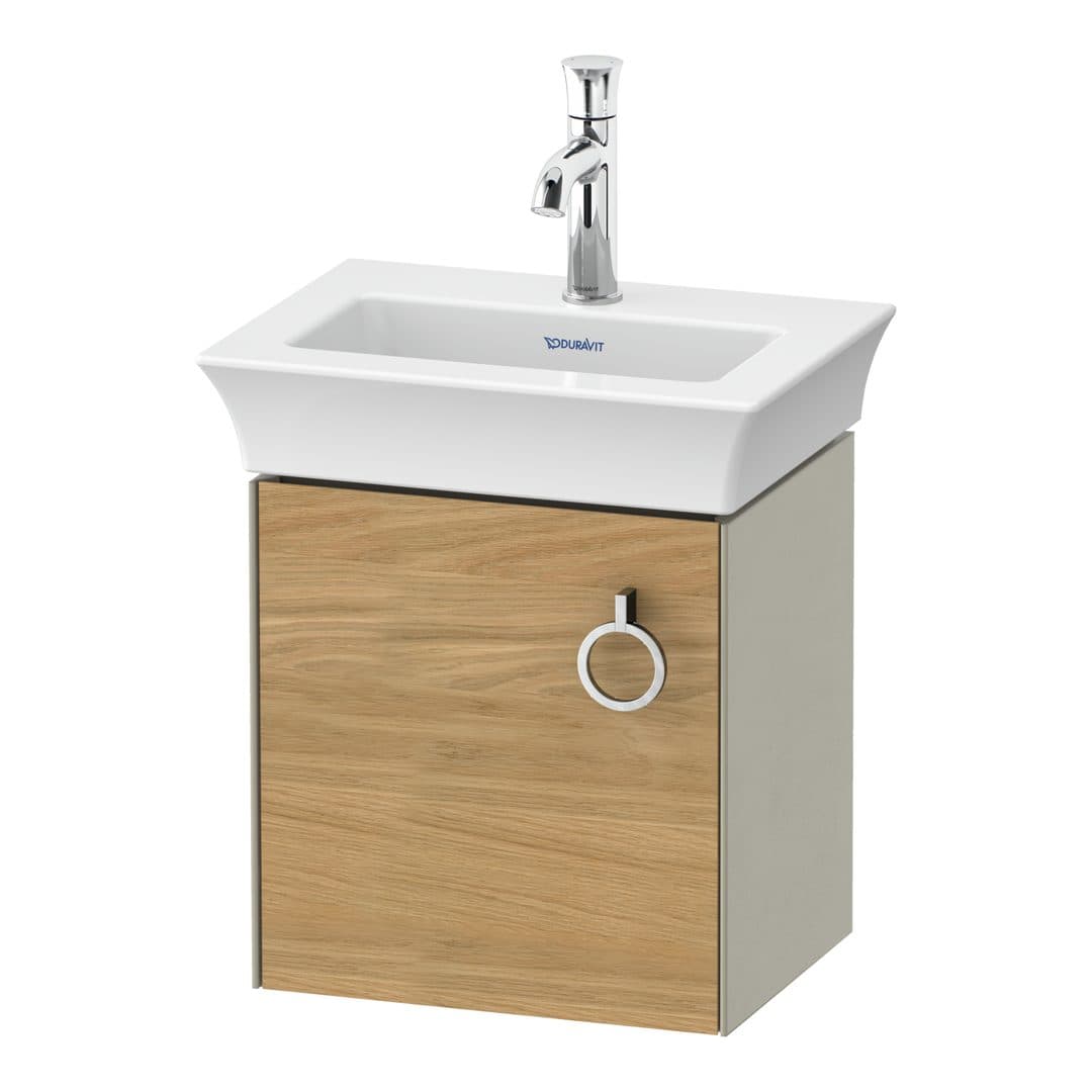 Duravit White Tulip – Έπιπλο Νιπτήρα – 384 mm, 1 πόρτα, αριστερή, σώμα Taupe Satin Matt – Natural Oak solid Matt, Solid wood (WT4250LH560)
