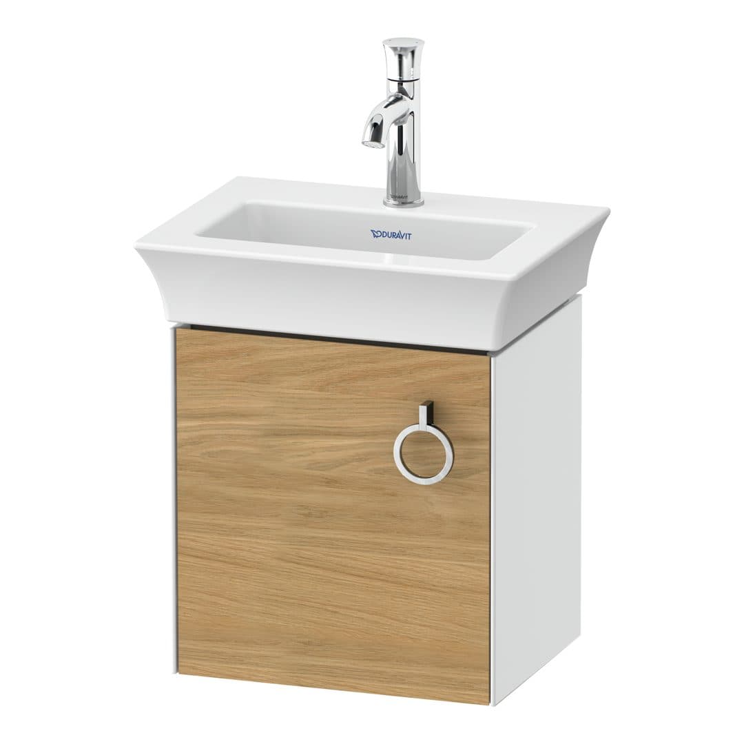 Duravit White Tulip – Έπιπλο Νιπτήρα – 384 mm, 1 πόρτα, αριστερή, σώμα White High Gloss – Natural Oak solid Matt, Solid wood (WT4250LH585)