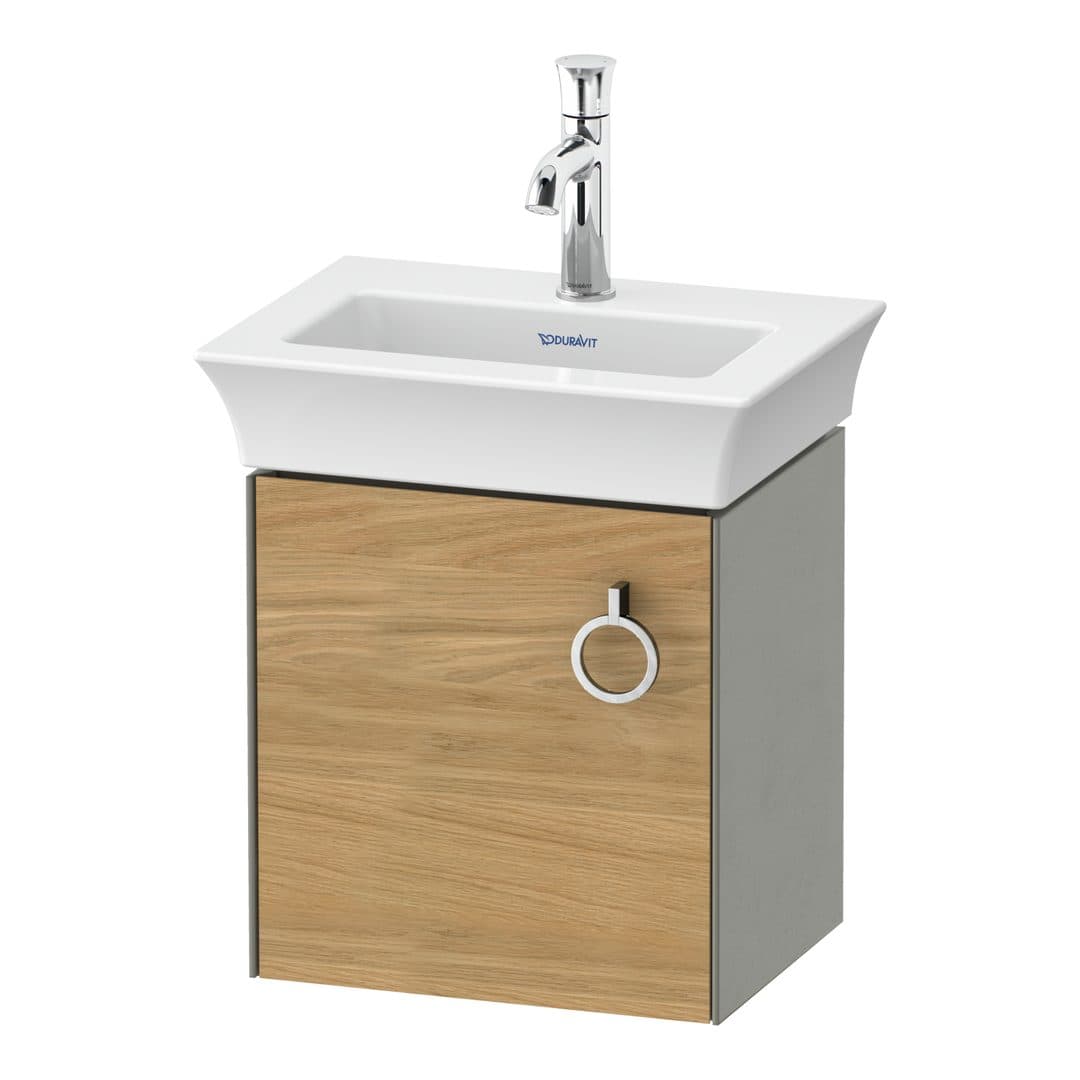 Duravit White Tulip – Έπιπλο Νιπτήρα – 384 mm, 1 πόρτα, αριστερή, σώμα Stone grey Satin Matt – Natural Oak solid Matt, Solid wood (WT4250LH592)