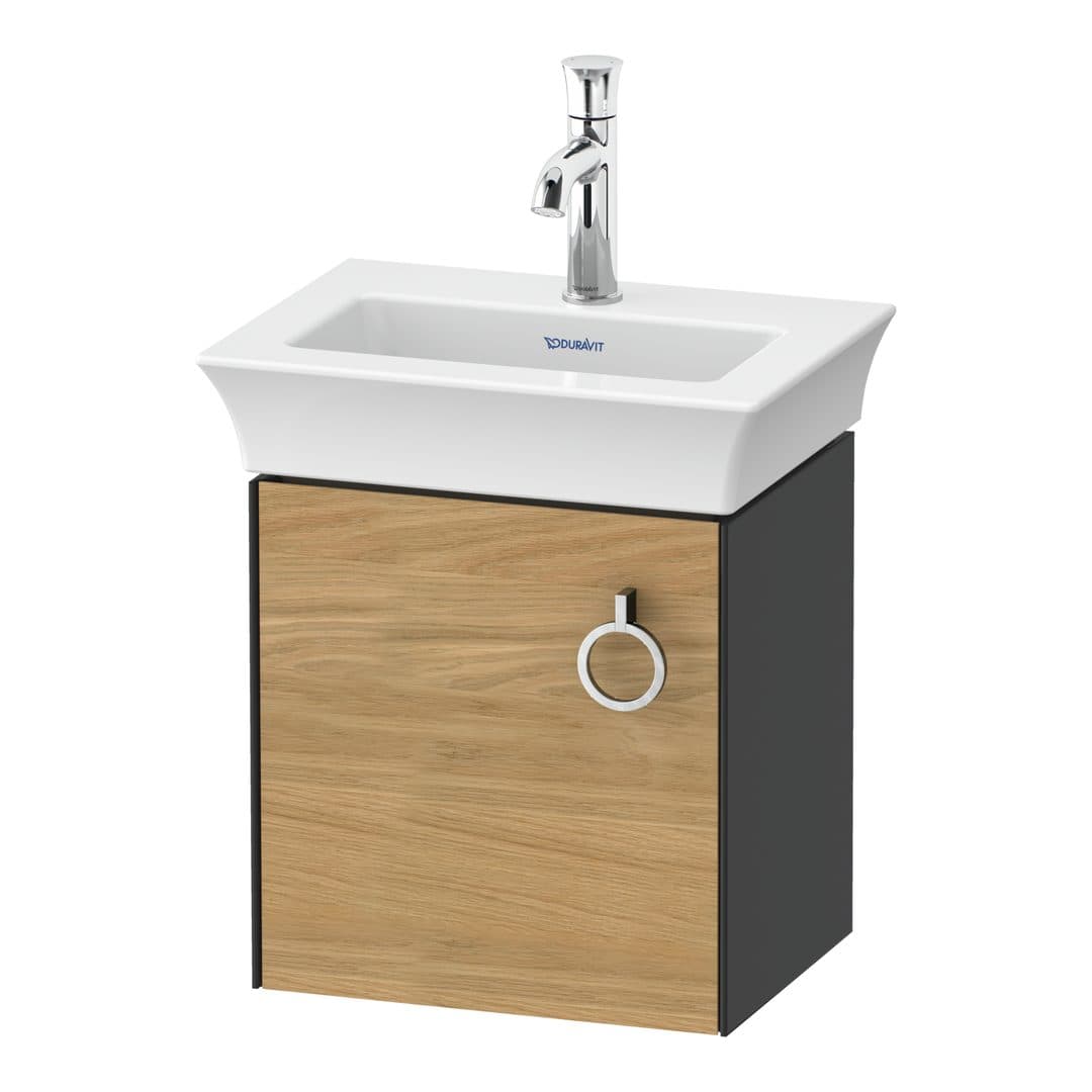 Duravit White Tulip – Έπιπλο Νιπτήρα – 384 mm, 1 πόρτα, αριστερή, σώμα Graphite High Gloss – Natural Oak solid Matt, Solid wood (WT4250LH5H1)