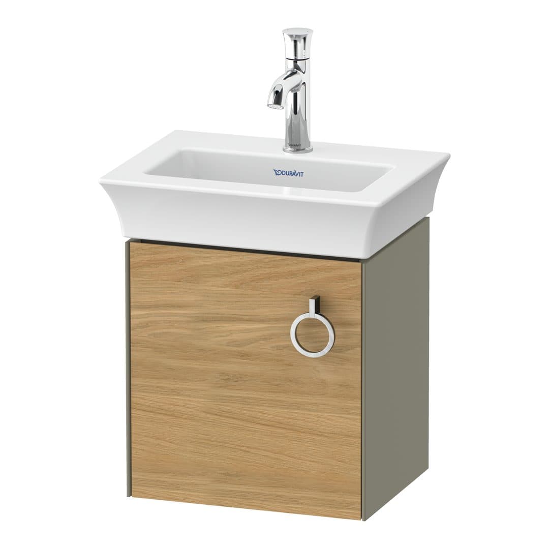 Duravit White Tulip – Έπιπλο Νιπτήρα – 384 mm, 1 πόρτα, αριστερή, σώμα Stone grey High Gloss – Natural Oak solid Matt, Solid wood (WT4250LH5H2)