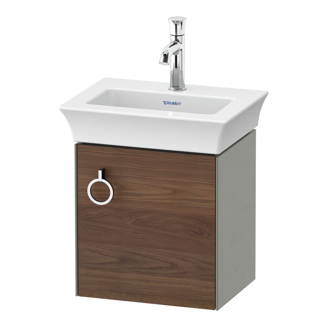 Duravit White Tulip – Έπιπλο Νιπτήρα – 384 mm, 1 πόρτα, δεξιά, σώμα Stone grey Satin Matt – American walnut Matt, Solid wood (WT4250R7792)