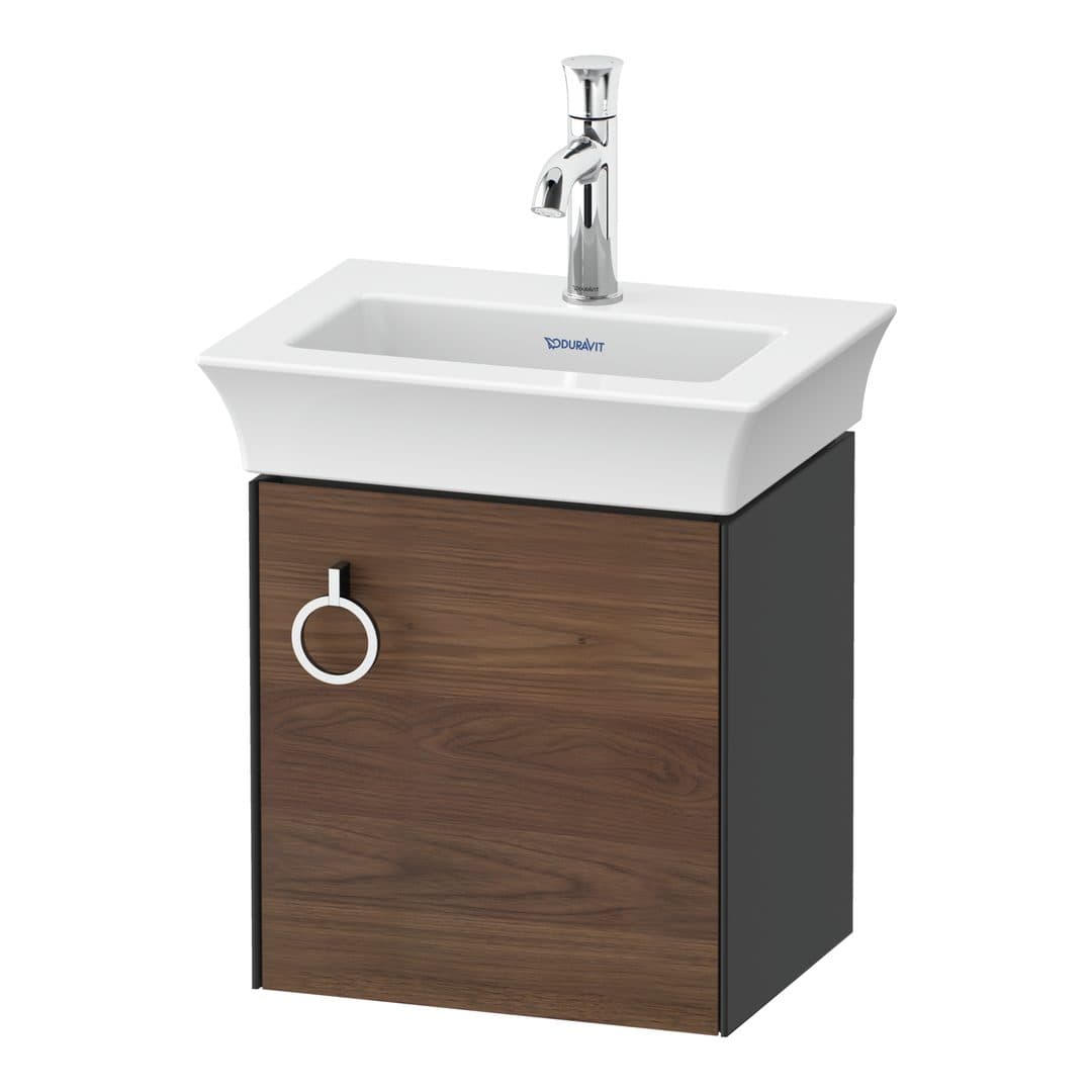 Duravit White Tulip – Έπιπλο Νιπτήρα – 384 mm, 1 πόρτα, δεξιά, σώμα Graphite High Gloss – American walnut Matt, Solid wood (WT4250R77H1)